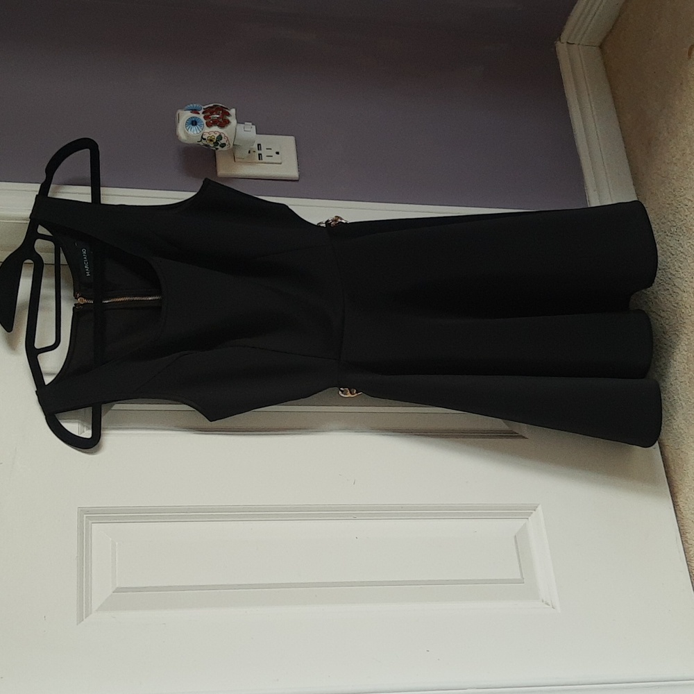 Marciano Black A-line dress with cut out side and gold chain detail